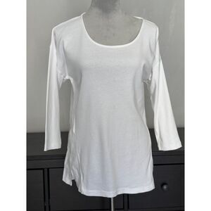 Chico’s White Pima Cotton 3/4 Sleeve Top Size M Medium Stretch Scoop Neck Tee